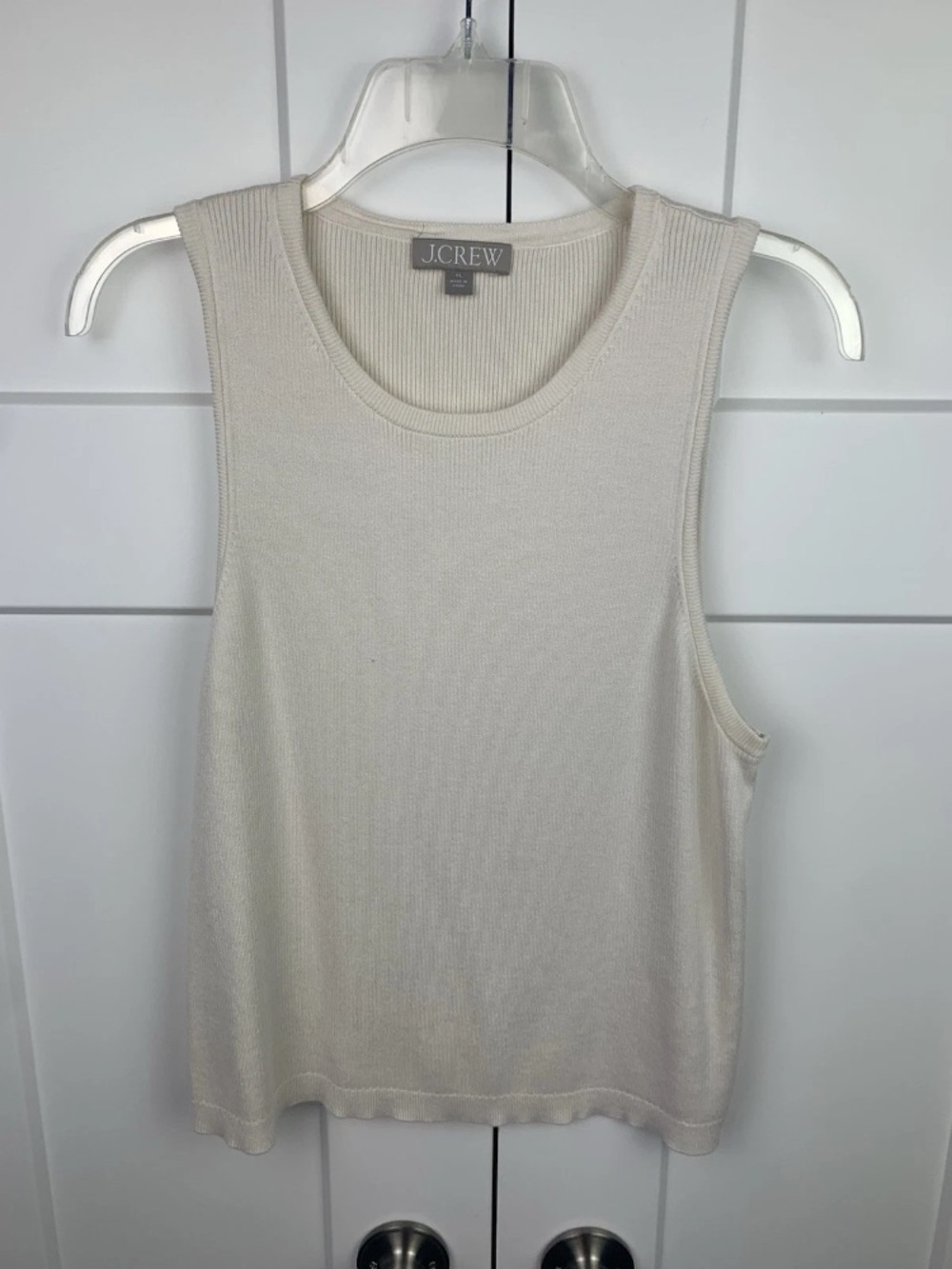 J. Crew XL Sleeveless Preppy Sweater Vest Tank Shell Ivory Ribbed Career Luxury